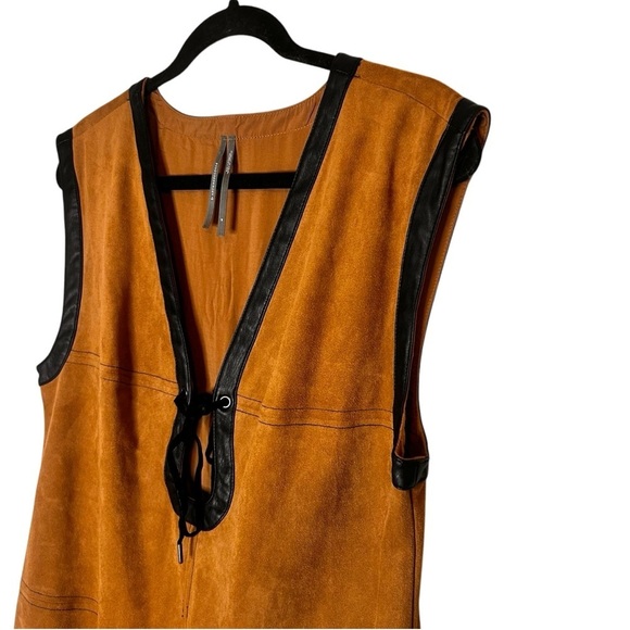 By Anthropologie Faux Suede Shell Mini Dress- Brown with Black Trim- Size Medium - Picture 5 of 11